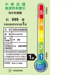 【華菱冷氣】3.6KW 5-7坪 精緻變頻一對一冷暖《BHO/BHI-36KIGSH》(不含安裝) (9折)