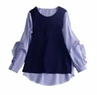 在飛比找Yahoo!奇摩拍賣優惠-^_^paggy^_^韓國秋冬新款 波浪袖款氣質上衣 藍色款