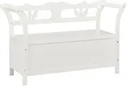 White Solid Fir Wood Storage Bench 126 cm with Curved Armrests, Elegant Design, and Spacious Storage - Comfortably Seats 2-3 Adults