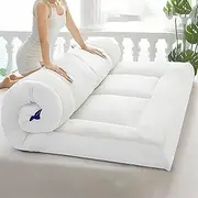 Japanese Style Floor Mattress Futon,Portable and Foldable Camping Mattress,Soft and Fluffy Student Dormitory Sleeping Mats for Guest Bed(White,Cal King(200x220cm))