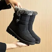 [AOVIN] Women's Snow Boots Faux Fur Long Plush Platform Ankle Boots Waterproof Warm Cotton Winter Boots (Color : Black, Size : 9.5-10 US)