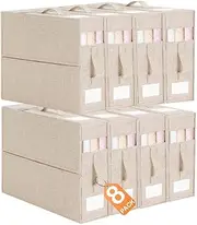 8 Pack Bed Sheet Organiser Box Foldable Linen Wardrobe Organizers and Storage (King & Queen Size) Folding Bedding Storage Box with Two Window Bedding Set Pillow Cube Organizer (Beige)