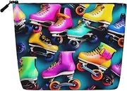 Colorful Roller Skates Print Business Trip Essential Single-layer Makeup Bag Zippered Pouch Women Large Capacity, Black, One Size
