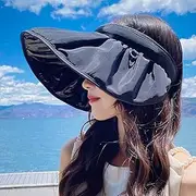 [Ling88] Women Foldable Sun Hat Quick Dry Women's Sun Hat Black Glue Sunscreen Sunshade Shell Hat Net Red Outdoor Summer Anti-Ultraviolet Sunshade Breathable Large Edge Empty Top Hat Female,Black