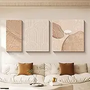 Wall Art Painting for Living Room Decor, Modern Abstract Art Work Prints 3 Piece Minimalist Texture Wall Art 3D Relief Handmade Sandstone Wall Decor Art Mural for Bedroom, Home,A,Small