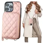 Crossbody Wallet Case for iPhone 14 Pro Max, RFID Blocking PU Rose Gold