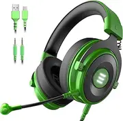 EKSA E900 PS4 Gaming Headset - PC USB Headset with 7.1 Surround Sound Detachable Microphone&LED Light, Gaming Headphones Compatible with PC, PS4, PS5, Xbox One, Computer, Laptop (E900 Pro, Green)
