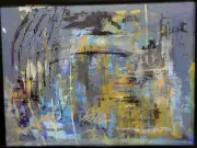 "Midnight Moon" Abstract Original Acrylic Canvas Paper Frame Outsider Artwork