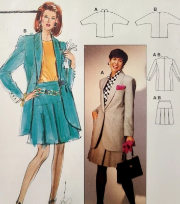 Vtg Burda Couture 4638 Sew Pattern Cowl Neck Top Pleat Skirt Blazer Jacket 8-18