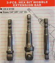 3pc Power Extension Socket Hex Wobble Bits for Drills