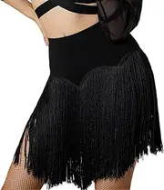 [ZYMOZYM] Women Black Fringe Mini Short Skirt with Shorts Female Stretchy Rave Disco Club Latin Salsa Dance Skirt
