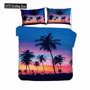 v305 Bed Sheets Scenery Tree Bedroom Quilt Cover Set Beach Ocean Comforter Cover Pillowcase Bed Linens Bedclothes Queen King Size Bedding Sets 3-Piece