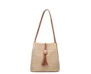 Summer Straw Large Handbag Woven Shoulder Bag Wallet Ladies Shoulder Bags with Tassels-Red