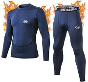 [MeetHoo] Men's Thermal Underwear Set, Functional Underwear, Breathable Thermal Underwear, Base Layer Cycling Running, Blue, Small