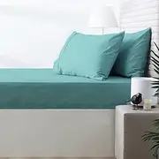 Park Avenue 500 Thread Count Natural Cotton Fitted Sheet and Pillowcase Combo Set, Queen, Turquoise
