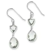 Sterling Silver Rhodium Plated Diamond Green Quartz Earrings