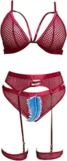 [Daospark] Sexy Lingerie for Women, Panties Underwear Bra Garter Set Plus Size, Mesh Fabric Lingerie Set,3 Piece