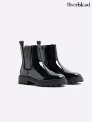 River Island Black Patent Chelsea Boots (AE6043) | $54