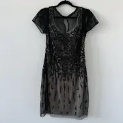 Aidan Mattox Black Cocktail Sheath Dress Size 10 Mini Beaded Detail NWT
