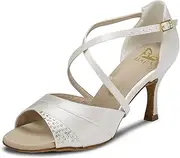 [JIAJIA] 20522 Women's Satin Sandals Flared Heel Latin Salsa Performance Dance Shoes