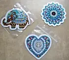 3 pc Diamond Jewel Art Refrigerator Magnetic Set Heart Elephant Mandela Finished