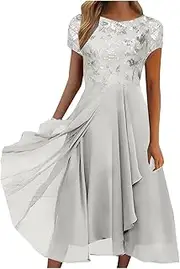 [Generic] Womens Simple Short Sleeve T Shirt Dress Women's Chiffon Patchwork Round Neck Sequin Print Maxi Skirt Long Dress Dress Comfy Summer Dresses