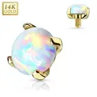 14K Solid Yellow Gold Prong Set Opal Stone Micro Dermal Anchor Top 14g