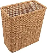 Ciieeo Slim Woven Waste Basket, Plastic Wicker Trash Can Small Garbage Bin Narrow Rectangular Storage Basket Corner Laundry Basket Garbage Container Bin for Bathroom Office Kitchen