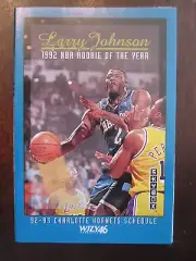 CHARLOTTE HORNETS 1992 1993 POCKET SCHEDULE NBA BASKETBALL LARRY JOHNSON ROY