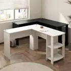 L-shape Computer Desk Home Office Writing Desk w/ Storage Shelves Oikiture