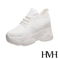 在飛比找momo購物網優惠-【HMH】經典純色飛織綁帶造型透氣舒適內增高厚底休閒鞋(白)