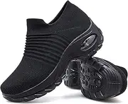 [Anyrain] Womens Slip On Walking Shoes - Breathable Mesh Sock Sneakers Athletic Road Running Trainers Air Cushion Platform Wedge Shoes
