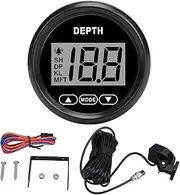 XTevu Boat Depth Gauge, LCD Digital Display Depth Finder Compatible with Yachts Fishing Vessels, 52mm 12V Waterproof Alarm Indicator 328.08ft (81000245 Black Dial Black Bezel)