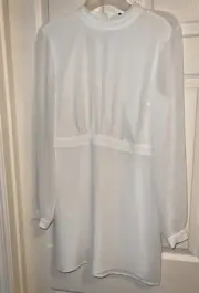 NWT ModCloth White Chiffon Overlay Ruffle Neck Dress Lined Sz 8 Zip To Waist