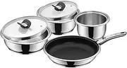 [WMF] Click&Serve Induction 7-Piece Saucepan Set, Removable Handle, Cooking Pot Set with Glass Lid, Frying Pan, Cromargan Stainless Steel