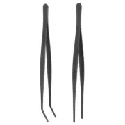 Stainless Steel Tweezer 9.8" Long Handle Curved Straight Tips Tweezer, Black