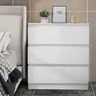 Advwin White Bedside Table with 3 Drawers, Modern Wooden Nightstand for Bedroom,