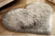 Heart Shaped Area Rug Plush Faux Fur Carpet Home Decor - Gray