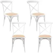 Aster Crossback Dining Chair Set of 4 Solid Birch Timber Wood Ratan Seat - White