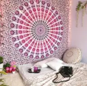 Queen Floral Cotton Pink Bedsheet Table Décor Tapestry Beach Mat Wall Hanging