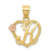 14K Yellow Gold Two-Tone Heart Letter K Initial Pendant