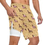 [ZZXXB] Dachshund Dog Bones Athletic Shorts for Men with Pockets 2 in 1 Quick Dry Running Shorts S-3XL