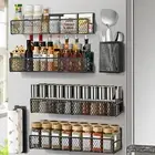 Magnetic Spice Rack for Refrigerator, 6 Pack Metal Magnetic Shelf Black, Moveabl