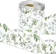 AnyDesign 65Ft Greenery Bulletin Borders Watercolor Eucalyptus Leaf Decorative Trim Border Green Leaves Board Trim for School Wall Blackboard Classroom DIY Crafts, 1 Roll