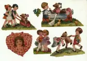 Vintage Victorian diecut scrap embossed tole painting for children furniture lot