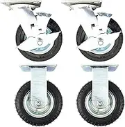 riin 4pcs Set 6Inch Pneumatic Caster Wheel Inflatable Industrial Castor 2Swivel&Lock + 2Fixed 80kg ea for Trolley Furniture Equipment