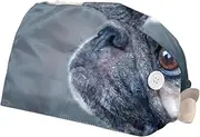 [WOSHJIUK] Working Hat 2 Pack Scrub Caps for Women,Animal Dog Pet Pug,Tie Back Cap Adjustable Scrub Hat