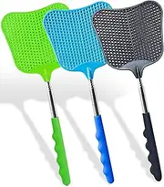 Wapodeai 3 pcs Fly Swatter, Fly Swatter Plastic,Telescopic Fly Swatters, Large Bug Swatter That Work for Indoor and Outdoor. (Black Blue Green)