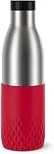 Emsa Bludrop N3112800 Insulated Water Bottle, Reusable, Stainless Steel, Sustainable, Powder Coating, 360° Drinking Rim, 12 Hours Hot/24 Hours Cold, 0.7 L, Leak-Proof, Sleeve Dark Red