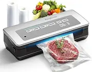 Vacuum Sealer Machine, 90Kpa Powerful Vacuum Sealer Machine for Food Storage, Multi-Functional Food Sealer with Vacuum Bags & 2 Roll Bags Build-in Cutter-Digital Countdown Display